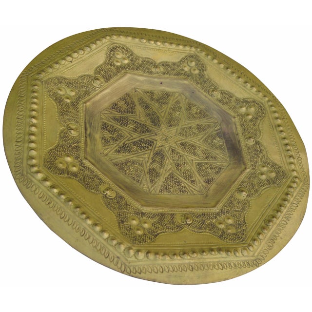 Metal Moroccan Brass Tray W/ Engravings For Sale - Image 7 of 7