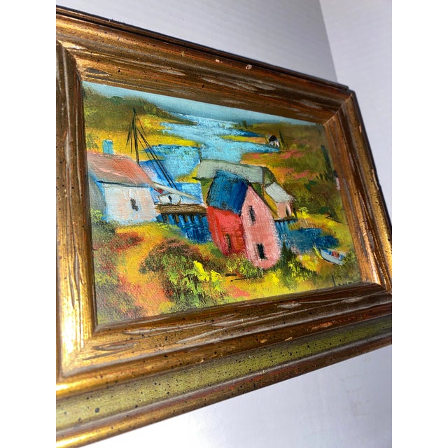 Paint A Mid-Century Oil Painting of a Coastal Village Scene. For Sale - Image 7 of 9