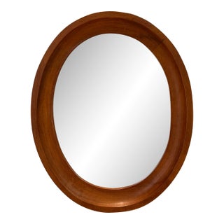 1970’s Tell City Wood Framed Oval Mirror For Sale