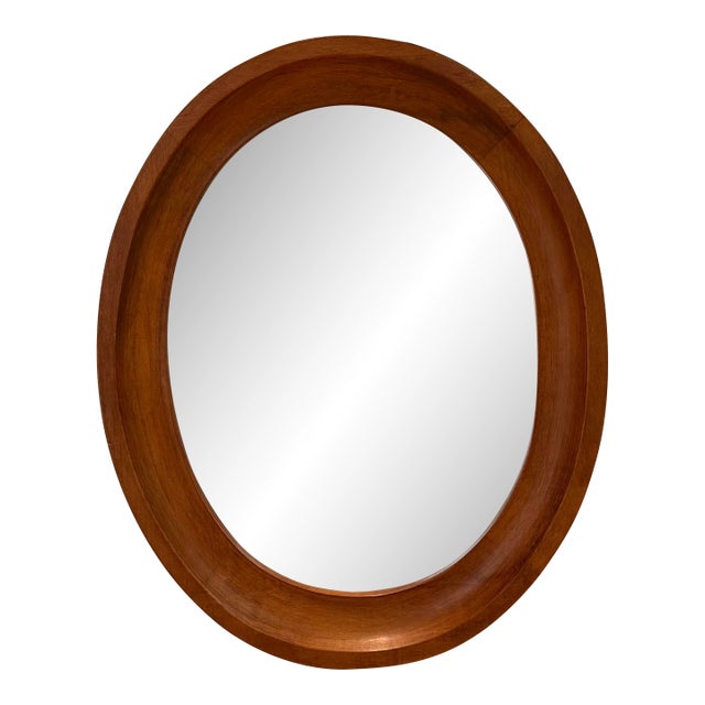 1970’s Tell City Wood Framed Oval Mirror For Sale