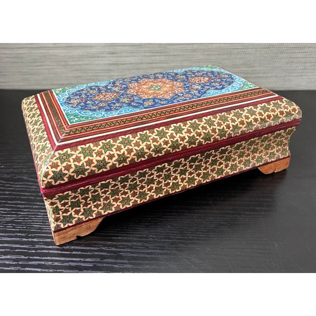 Wood VTG Persian Hand Made Inlaid Wooden Khatam Kari Jewelry Box For Sale - Image 7 of 11