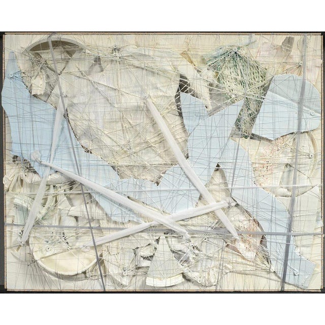 Terese Garcia "Whirl in Four" Oil and Mixed Media on Wood, Abstract Relief in Ice Blue and Cream, Carmel California Art, Original 20 X 16 Inches, 2018 For Sale