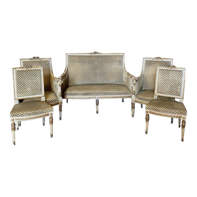 19th Century Fine French Louis XVI Carved Five Piece Livingroom Set -Set of 5 For Sale