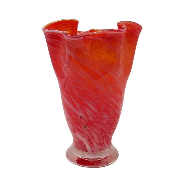 Orange & White Handkerchief Glass Vase For Sale - Image 4 of 8