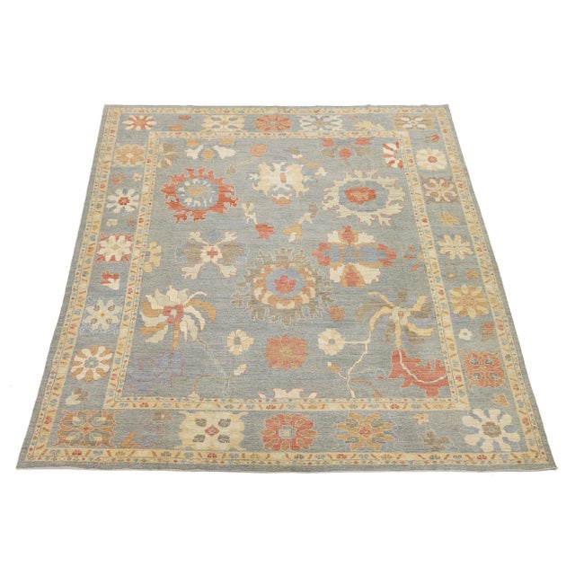 2010s Contemporary Oushak Turkish-Inspired Floral Area Rug in Soft Earth Tones 12x16 For Sale - Image 5 of 11