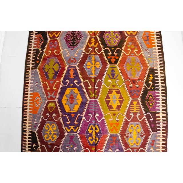 Apricot Mid 20th Century Handwoven Large Diamond Medallion Tribal Rug For Sale - Image 8 of 10