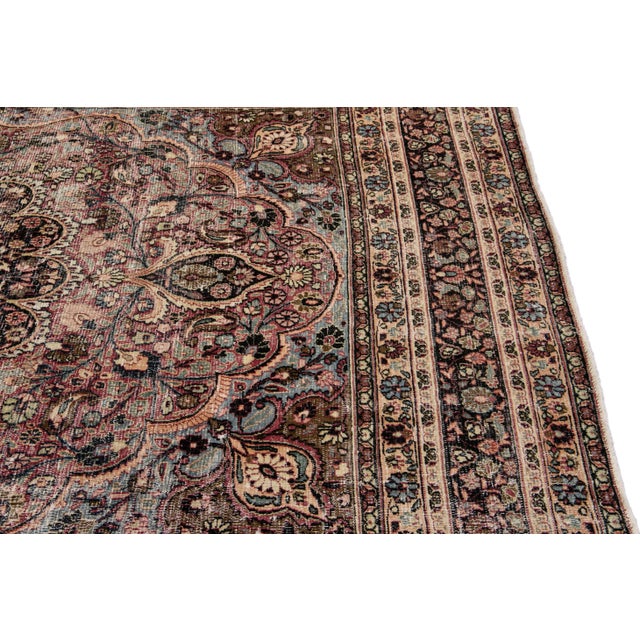 1960s Vintage Distressed Pink Handmade Rosette Wool Rug For Sale - Image 4 of 9