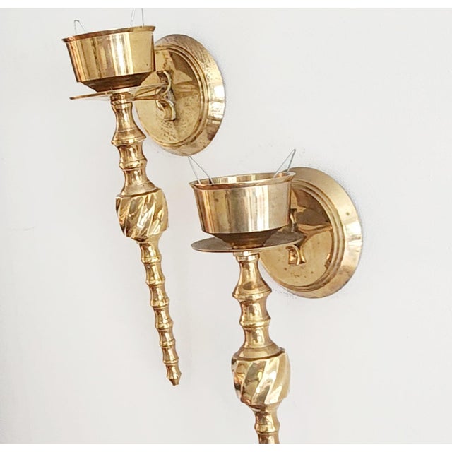 English Vintage Brass Wall Candle Holders - a Pair For Sale - Image 3 of 8