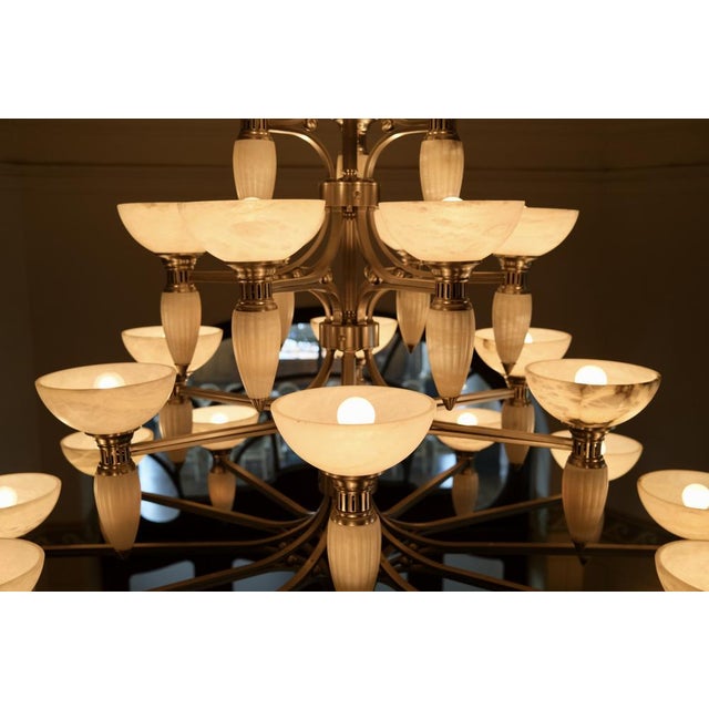 Silver Art Deco Chandelier with Alabaster Bowls and Illuminated Cones, 1990s For Sale - Image 8 of 18
