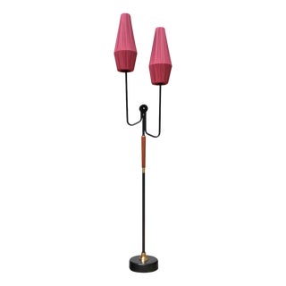 Swedish Modern Floor Lamp in Metal and Brass with Teak, 1950 For Sale