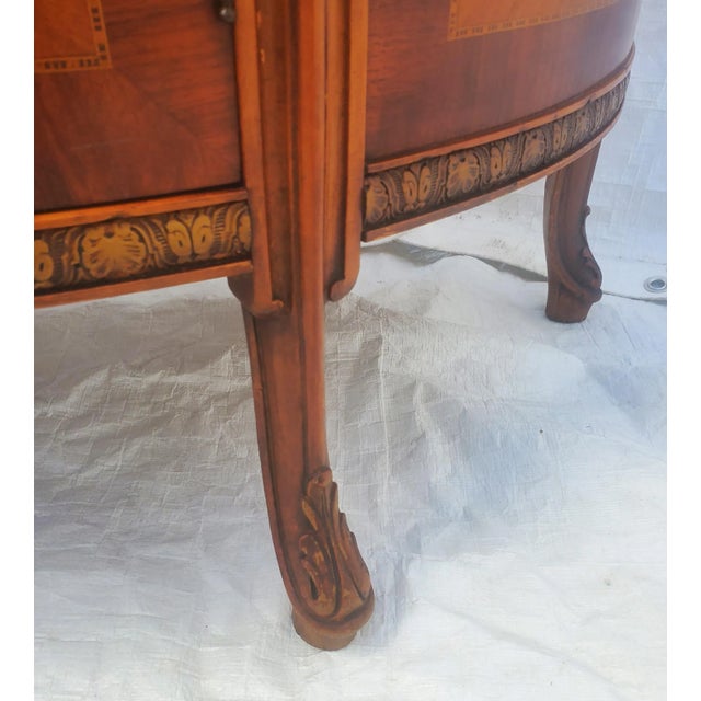 Antique 1920s Carved Inlaid Marble Top French Style Demilune Entryway Cabinet For Sale - Image 11 of 13