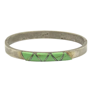 Late 20th Century Inlay Turquoise Sterling Silver Bangle Bracelet