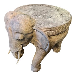 Hand Carved Patinated Wooden Elephant Side or Occasional Table For Sale