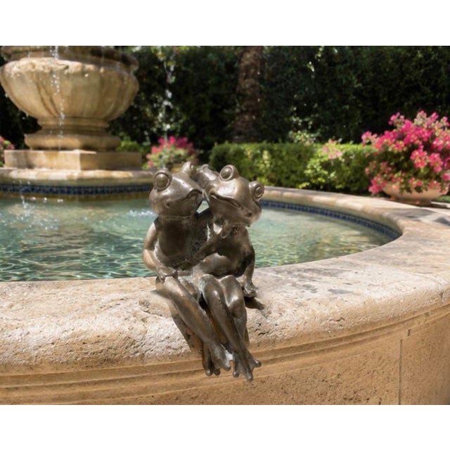 Metal Vintage Whimsical Cast Iron Sitting Garden Frog Duo For Sale - Image 7 of 12