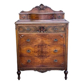 Antique Flame Mahogany Tall Dresser Caster Wheels C. Late 19th/Early 20th Century For Sale