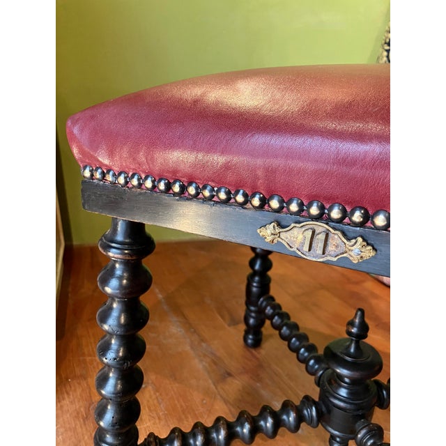 Antique Ebonized Twisted Legs Stools with Burgundy Studded Leather Seats, 1890s, Set of 2 For Sale - Image 15 of 16