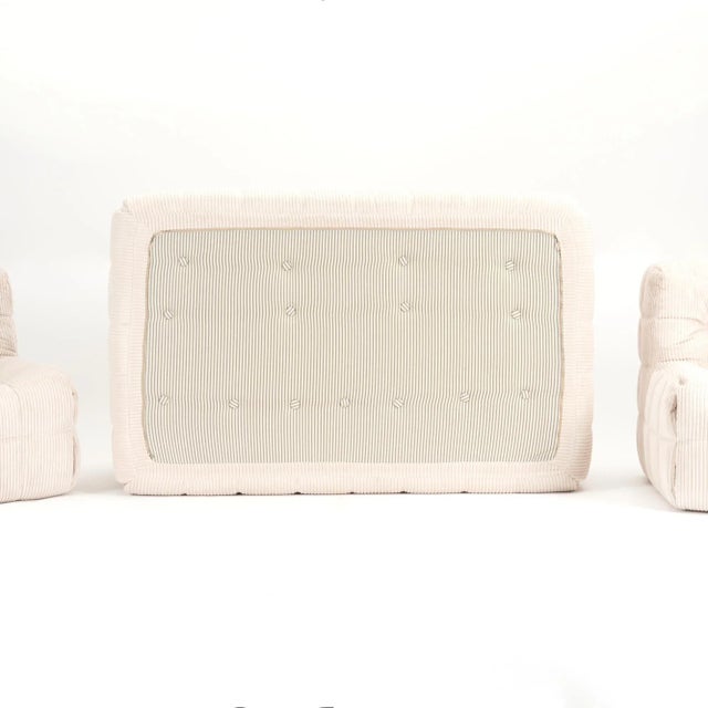 Vintage Ligne Roset Kashima Modular Set in Vanilla Corduroy - Restored 4-Piece Lounge For Sale - Image 10 of 17