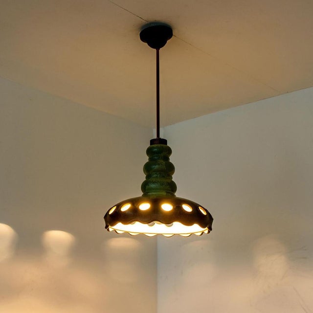 German Green and Brown Hanging Lamp in Ceramic by Pan Keramik, 1970s For Sale - Image 11 of 18