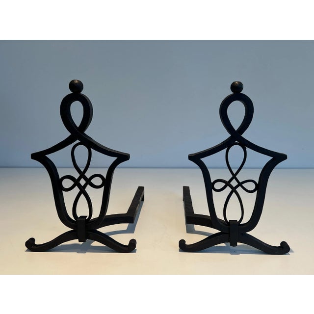 Raymond Subes Wrought Iron Andirons in the Style of Raymond Subes - A Pair For Sale - Image 4 of 13