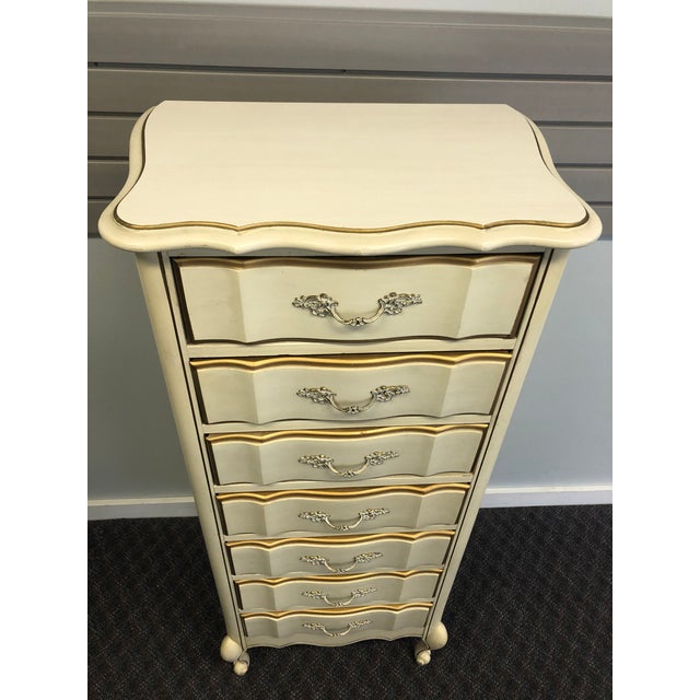Vintage French Provincial Beige & Gold Tall Lingerie Chest in the