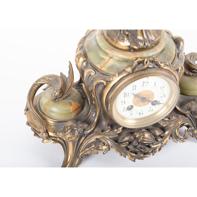 French Art Nouveau Gilt Bronze & Onyx Figural Mantel Clock Signed Ferrand, Circa 1900 For Sale - Image 4 of 4