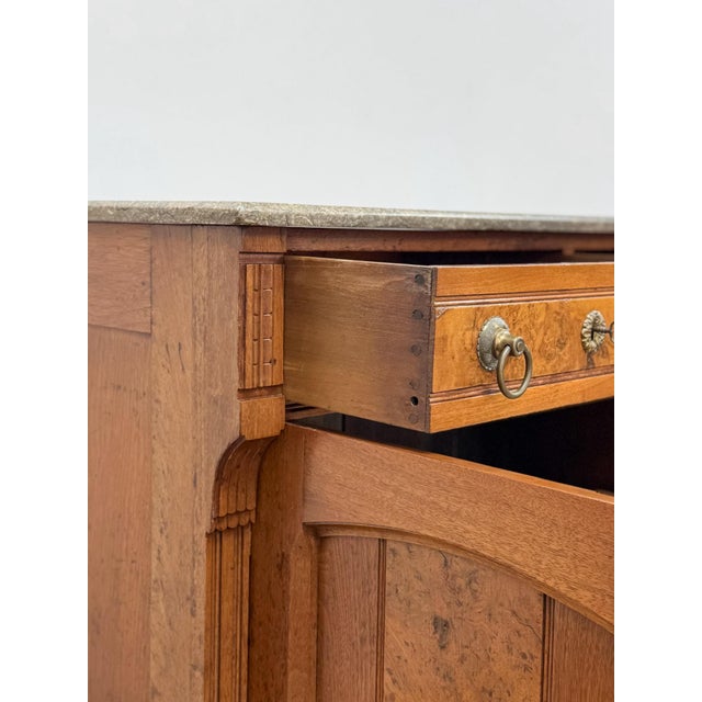 Antique French Provincial Marble Burlwood Buffet 2 Drawer Locking Cabinet For Sale - Image 17 of 18