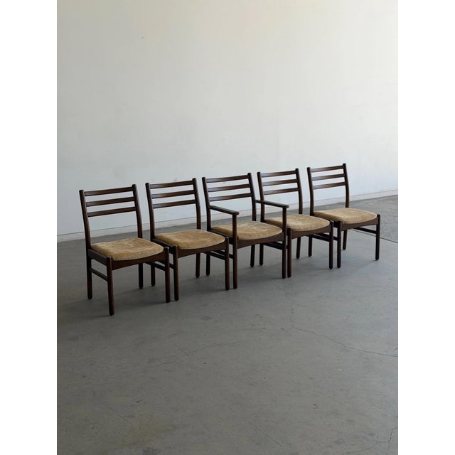 Mid-Century Modern Minimal Mid Century Oak Dining Chairs - Set of 5 For Sale - Image 3 of 12