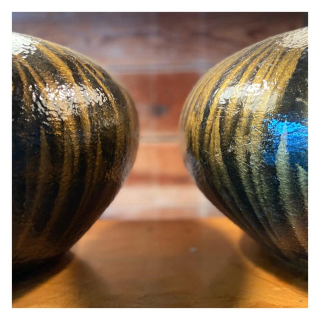 Black Late 20th Century Black + Gold Ceramic Table Lamps - a Pair For Sale - Image 8 of 12