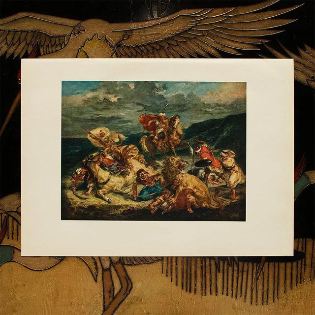 The School of Paris 1955 After Eugene Delacroix "Oriental Lion Hunt", Vintage Full-Color Print For Sale - Image 3 of 8