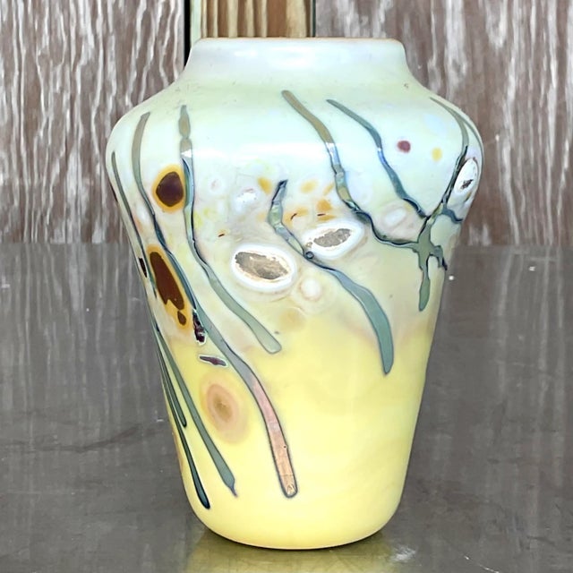 Glass Vintage Boho Abstract Art Glass Vase For Sale - Image 7 of 7