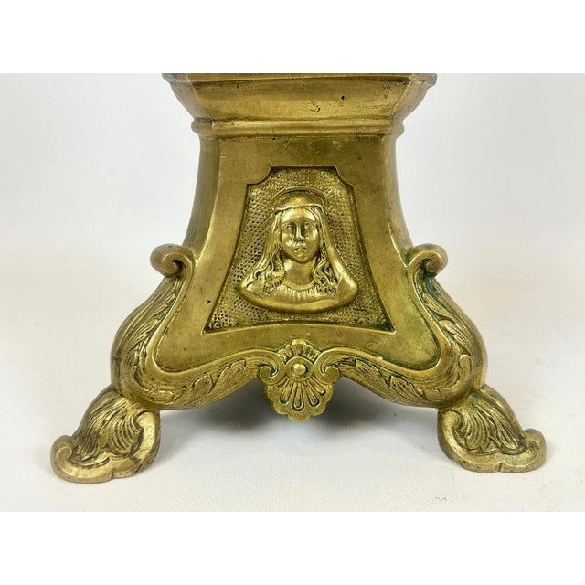 1920s Large French Brass Altar Candlestick, 1920s For Sale - Image 5 of 13