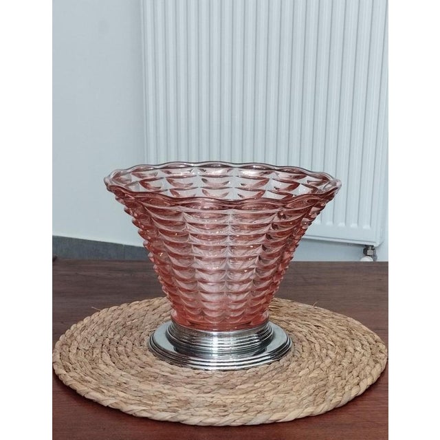 Glass Art Deco Funnel-Shaped Vase in Blown Glass & Chrome Mount, 1920s For Sale - Image 7 of 18