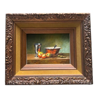 2025 After Chardin Gouache Still Life Painting in Vintage Frame For Sale