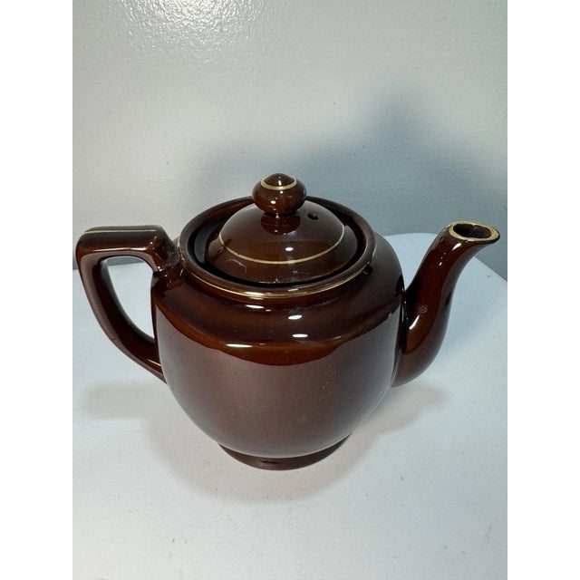 1970s Vintage 1960s Brown Ceramic Teapot Gold Floral Design Lidded Mid Century Tea Pot For Sale - Image 5 of 15