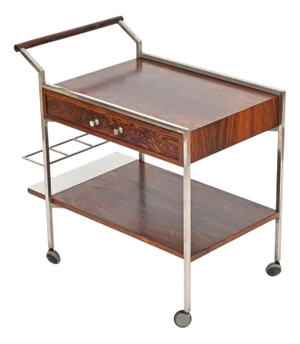 Italian Rosewood and Chrome Serving Bar Cart with Drawers by George Coslin, 1950s