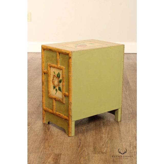 High Quality Vintage Hand-Painted Floral and Faux Bamboo Two-Door Cabinet Chest