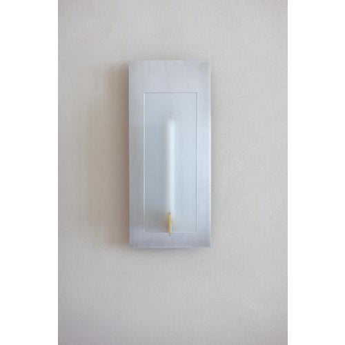 Maya sconce by morghen studio dimensions: w 20 x d 11 x h 46 cm materials: satin brass, satin aluminum, textured glass,...