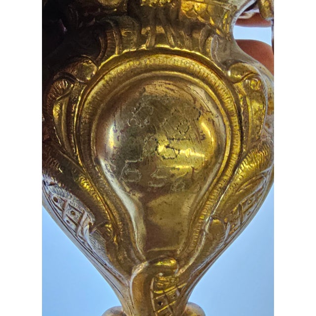 Brass Pair of Early 20th Century Renaissance Revival Style Brass Five Light Candelabras For Sale - Image 8 of 8