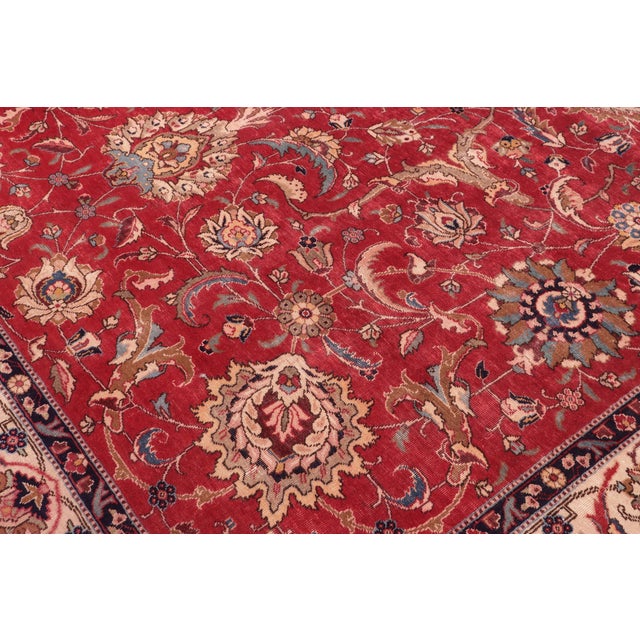 Shabby Chic Tabriz Red/Beige Wool Rug - 10'3'' X 13'2'' For Sale - Image 4 of 10