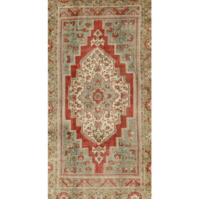 Floral Mid-Century Turkish Oushak Vintage Rug in Red, Blue, Green and Ivory 7'1" X 11'7" For Sale - Image 4 of 9