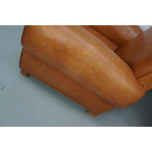 French Cognac Moustache Back Leather Club Chairs, 1950s, Set of 2 For Sale - Image 15 of 18