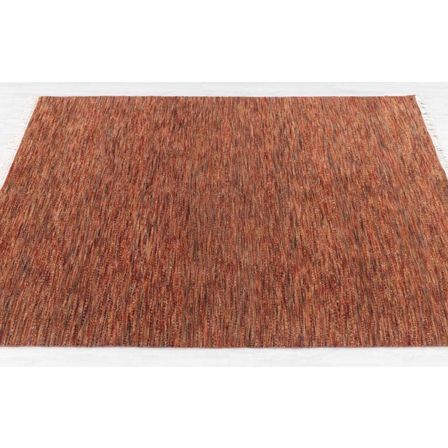 Brick Red 4' x 16' Savannah Hand Knotted Modern Red Rust Wool & Silk Rug For Sale - Image 8 of 18