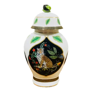 Vintage 24 Karat Gold Jungle of the Jaguar Ginger Jar by Lynn Chase Design, Inc.