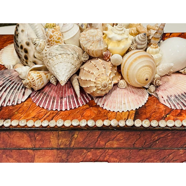 Gorgeous Sez shell encrusted large wood Bo. With faux bois top. Humidor box.