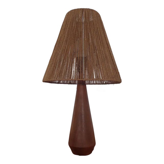 Mid-Century Danish Teak and Sisal Table Lamp, 1950s For Sale