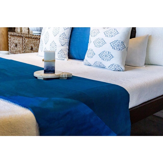 Blue Silk Blend Duvet Cover For Sale - Image 4 of 6