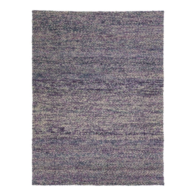 Contemporary Texture Wool Rug Handmade With Purple and Blue Allover Design For Sale