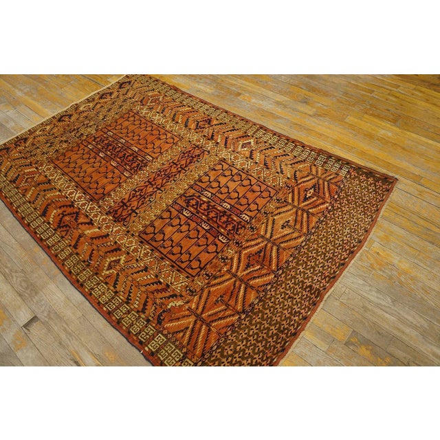 Tribal 1890s Red Geometric Tribal Antique Central Asian Turkmen Tekke Engsi Rug 3' 9" X 5' 5" Knotted Wool Carpet For Sale - Image 3 of 12