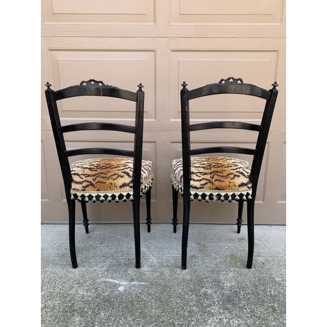 A Pair of Ebonized Opera Chairs in Tiger Upholstery For Sale - Image 9 of 14