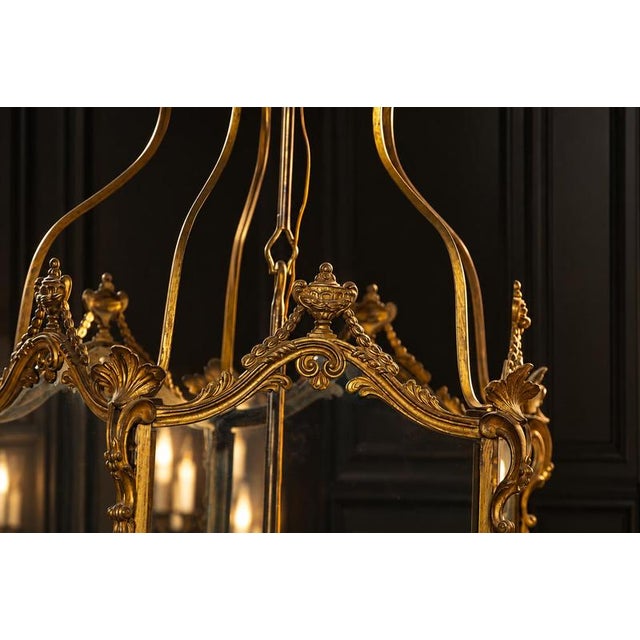 Louis XV Style Hexagonal Gilt Bronze Hall Lantern, 1800 For Sale - Image 4 of 11